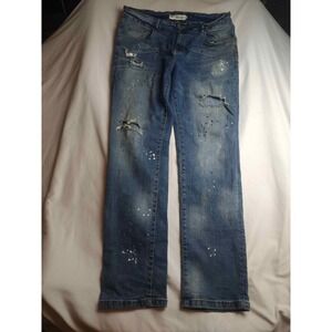 Refinery Republic Mens Distressed Paint Splatter Straight Leg Jeans Blue 38x32